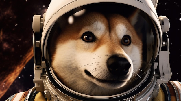 A space dog in a spacesuit with a space suit on it.