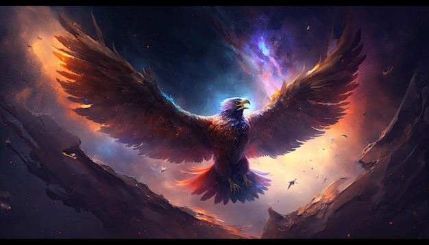 Space Eagle in space Godlike creature cosmic awe inspiring dreamy digital illustration Generative ai