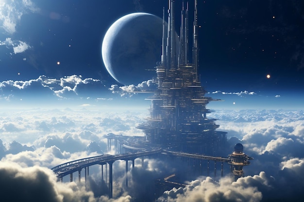 宇宙エレベーター 大気圏上空に伸びる巨大な塔 Generative Ai