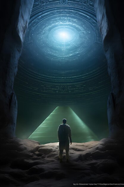 Photo a space explorer discovering an ancient alien temple realistic photo