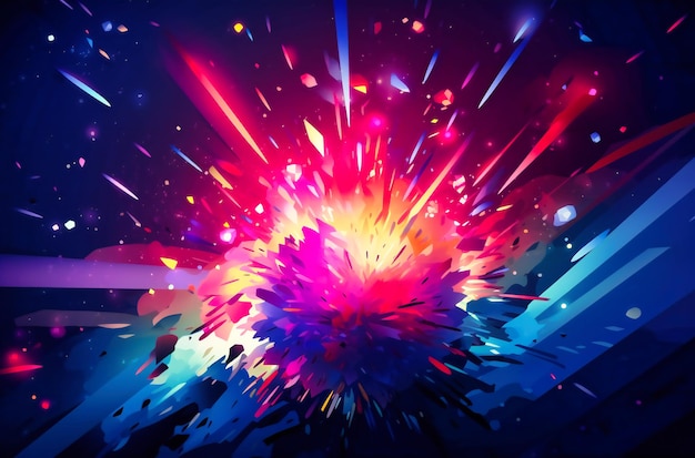 Photo space explosion background with bright colored objects surrounding