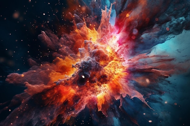 A space explosion with a red and blue background