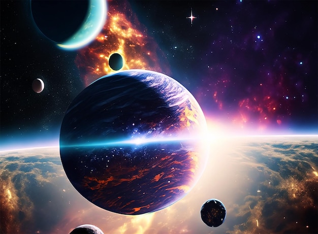 Photo a space galaxy background with a celestial alignment of planets