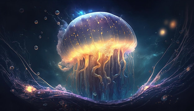 Space Jellyfish in space Godlike creature cosmic awe inspiring dreamy digital illustration Generative ai