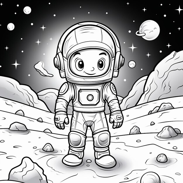 Space kawaii coloring book worksheet for kids