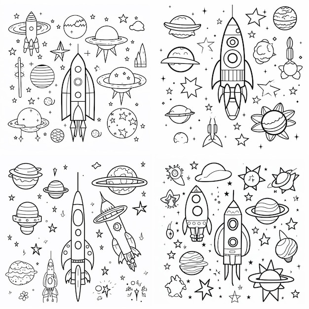 Space kawaii coloring book worksheet for kids