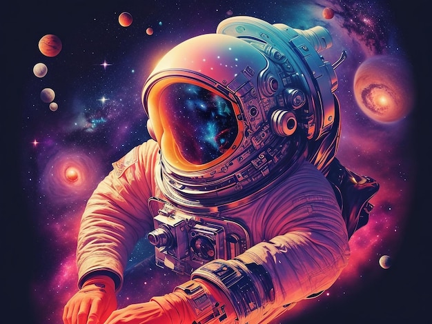 Space man with galaxy background