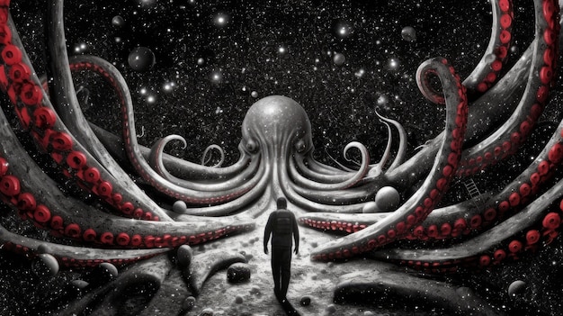 space monster with tentacles in red and black colors