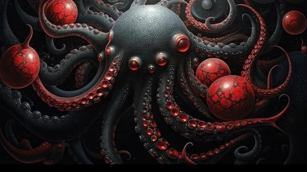 space monster with tentacles in red and black colors