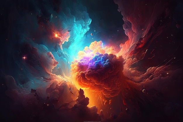 우주 성운 4k 다채로운 추상 배경 그림 공간 초현실적인 폭발 활기찬 별과 소행성
