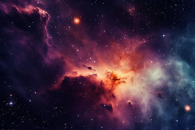 A space nebula with a purple nebula in the background