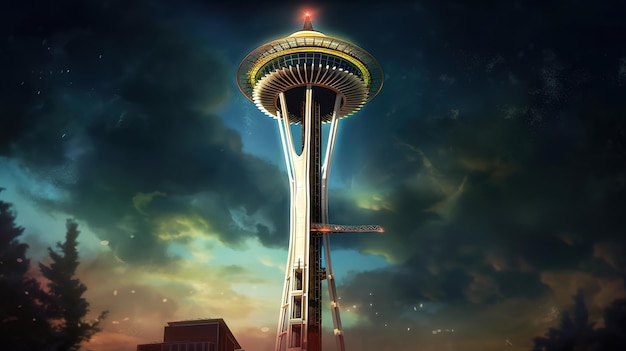 The Space Needle bright color Generative Ai