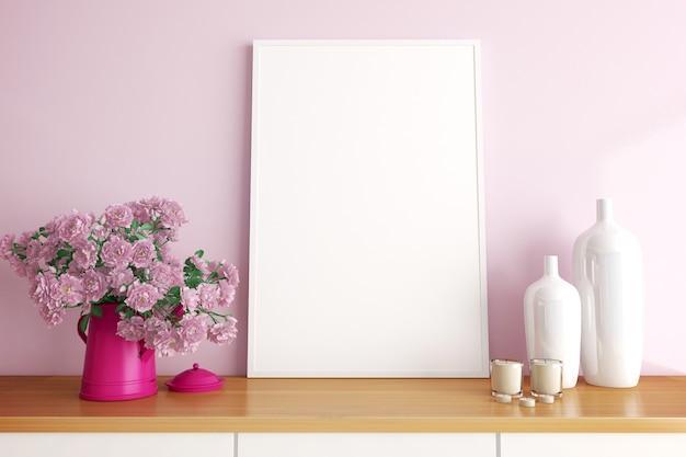 Space photo frame with pink wall