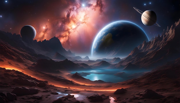 Photo space planet world in night cloud