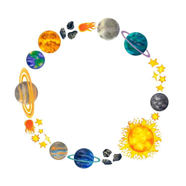 Photo 우주 행성 wreath clipart 수채화 태양계 일러스트 태양 달 지구 토성