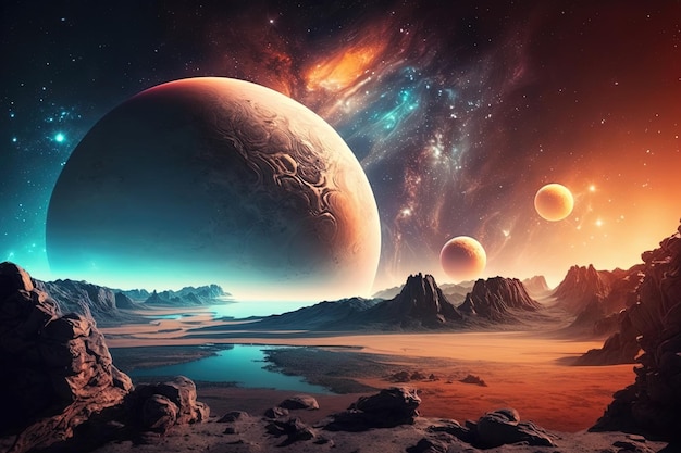 Space planets background Distant planetscape in cosmos with exoplanets