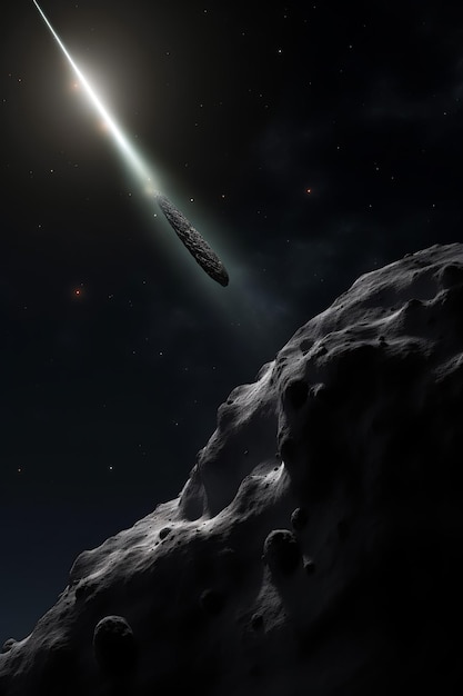 A space probe analyzing the composition of a comet's tail realistic photo