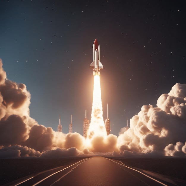 Space rocket launch 3D render