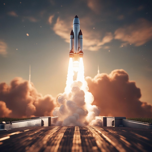 Space rocket launch 3D render