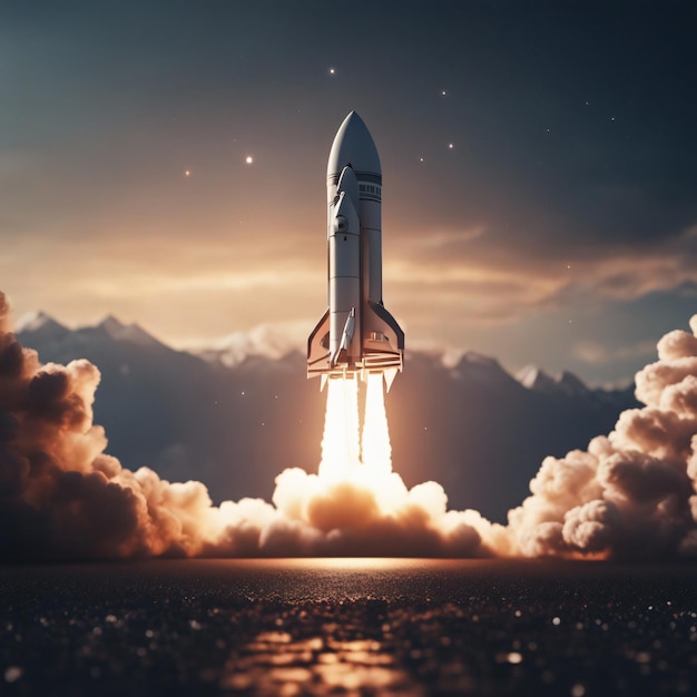 Space rocket launch 3D render