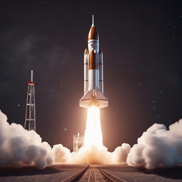 Space rocket launch 3D render