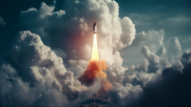 Space rocket launch going to space