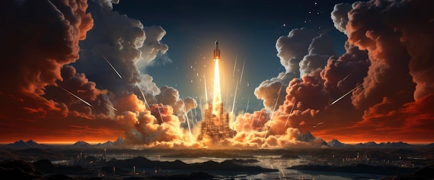 Photo space rocket launch ship concept business background banner hd