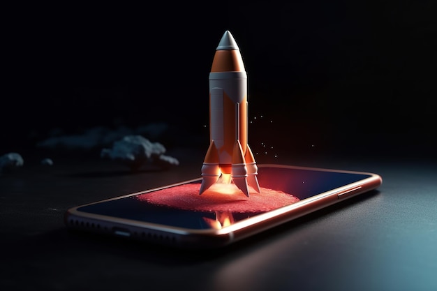 Space rocket on the phone screen Generative AI