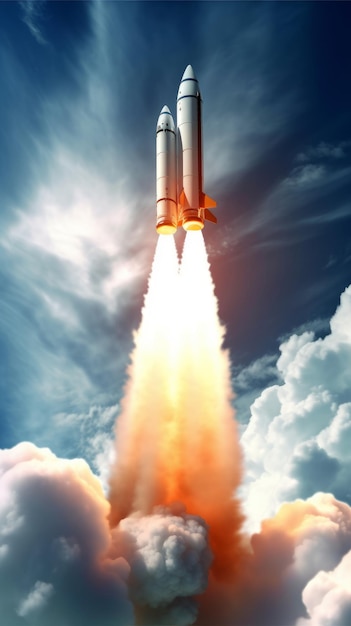 Space rocket in the sky concept of goal and striving for success Generative AI