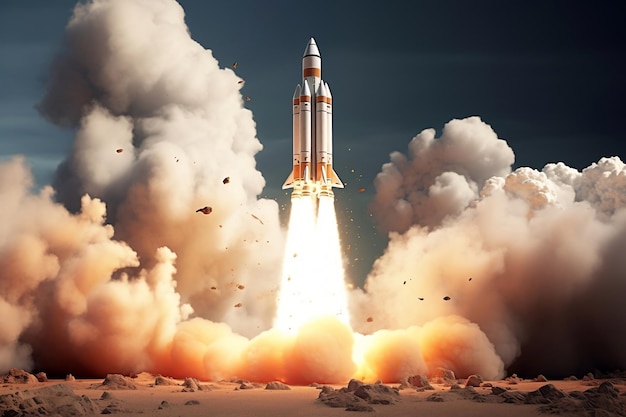 Space Rocket Soaring from Mysterious Planet Generative AI