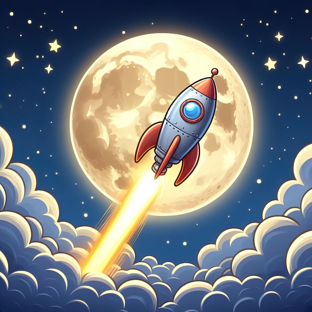 Photo space rocket in space theme illustration