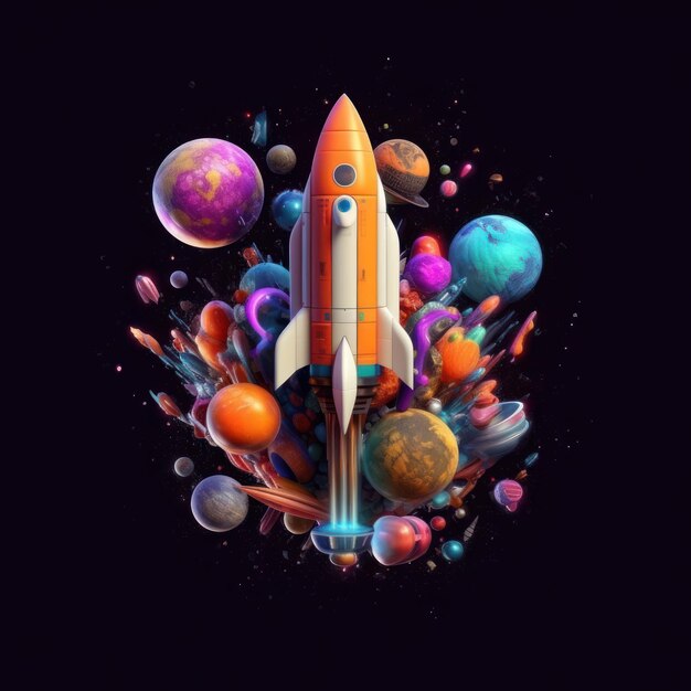 A space rocket with planets and stars on it