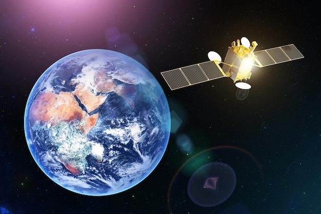 space satellite communications satellite in geostationary orbit of planet earth elements of this image furnished by nasa