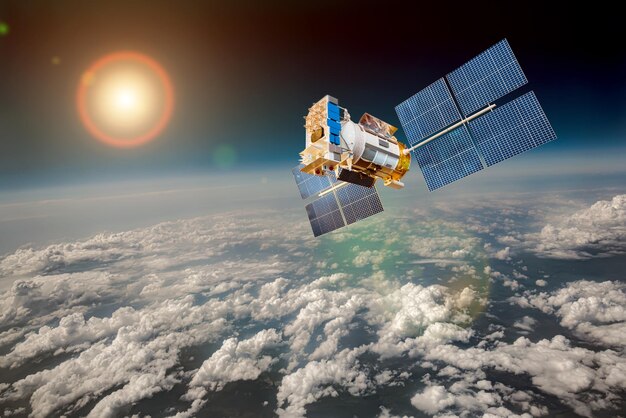 space satellite orbiting the earth. elements of this image furnished by nasa.