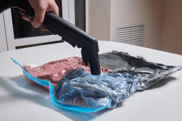 Space saver saving seal bag sucking air vacuum clothing storage\
compressed package