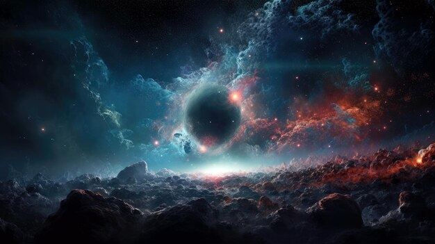 A space scene with a nebula and clouds