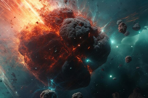 A space scene with a nebula and a explosion.