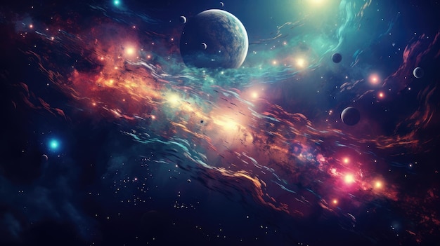 Space scene with planets stars and galaxies