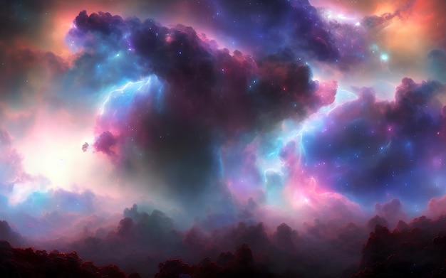 Foto scena spaziale con stelle nell'universo galattico pieno di nebulose stellari ed elementi galattici