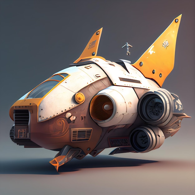 Space ship on a gray background 3d render Illustration