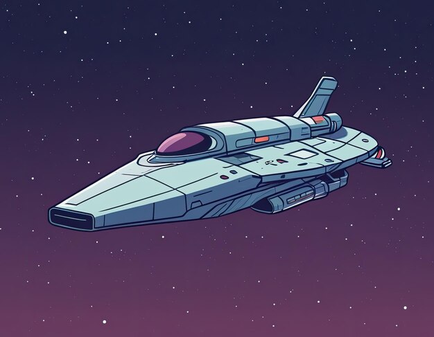 Space ship illustration in space on a neutral background