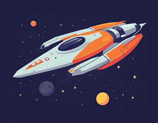 Space ship illustration in space on a neutral background