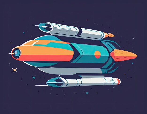 Space ship illustration in space on a neutral background