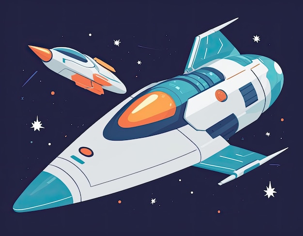 Photo space ship illustration in space on a neutral background