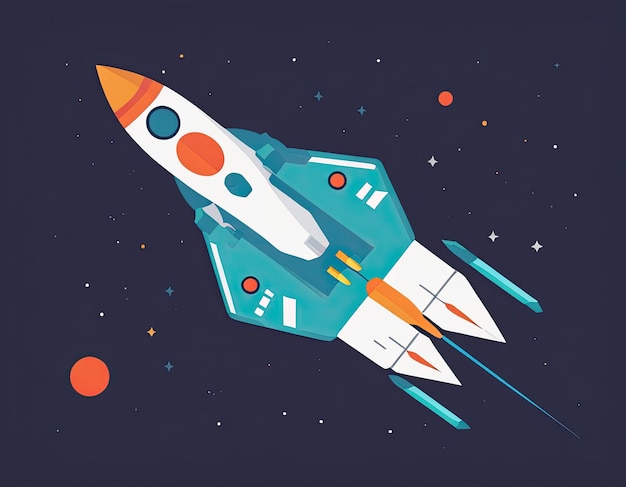 Space ship illustration in space on a neutral background