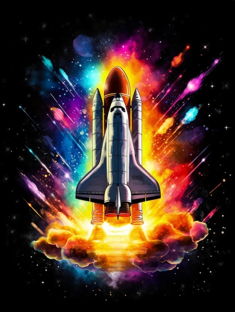 Space ship shuttle rocket flying toward the clouds Illustration Wallpaper project start up concept