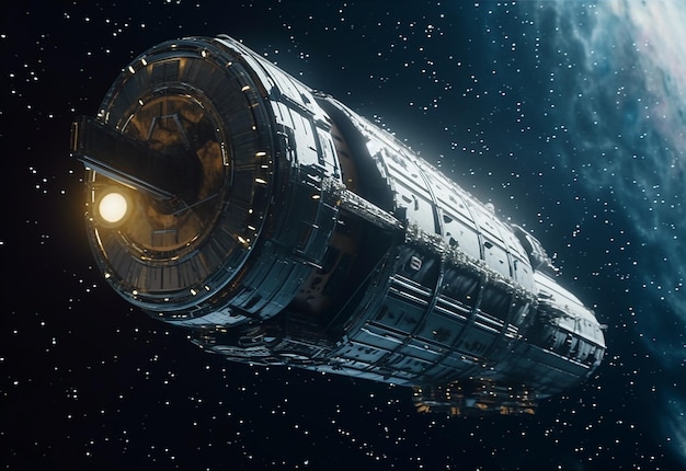 A space ship in space with the words space on the side