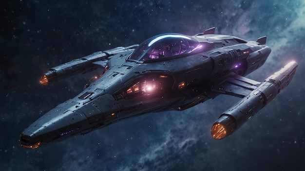 Photo a space ship with a purple cover and purple lights