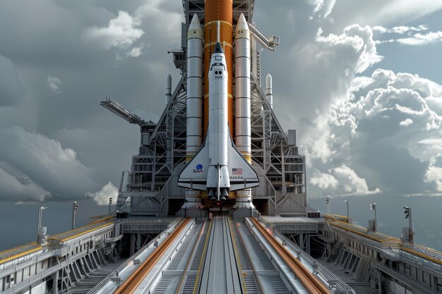 Photo a space shuttle is on the launch pad ready to take off