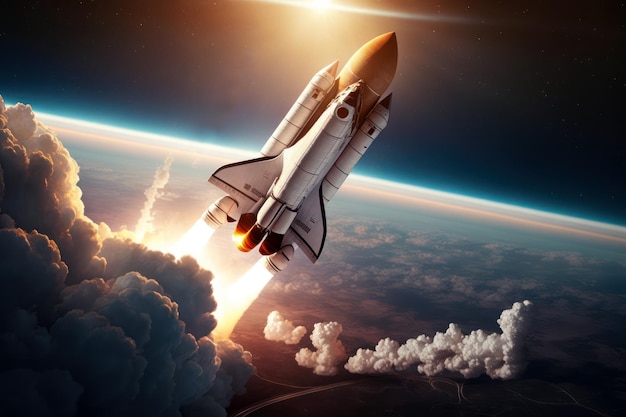 A space shuttle is launched into space.